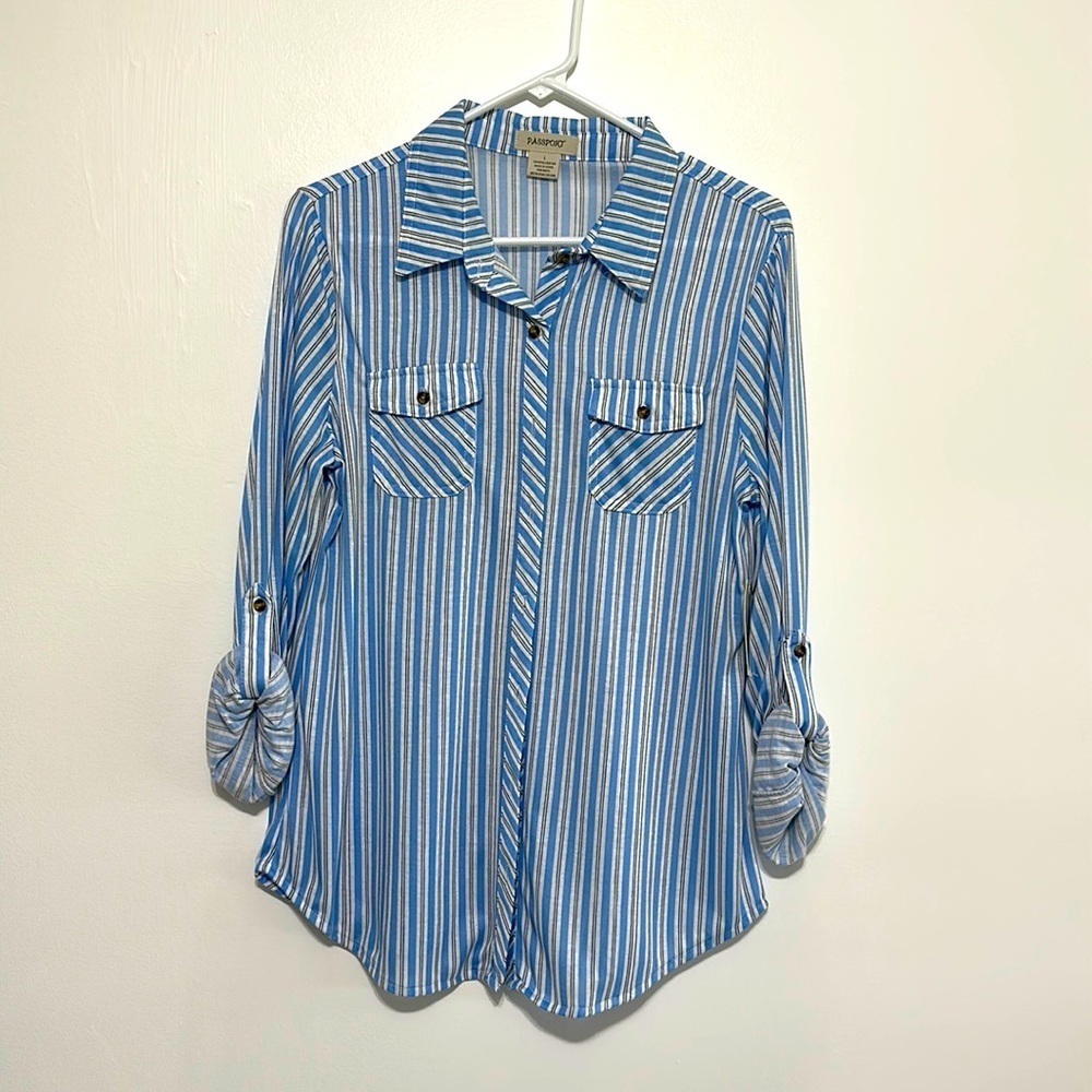 Passport white and blue striped shirt​​​​​